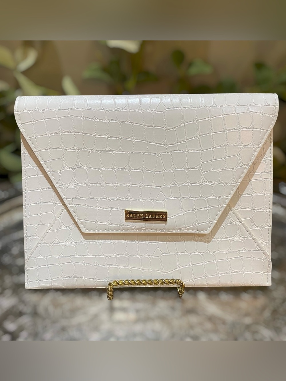 Ralph Lauren White Envelope Clutch Crocodile Faux Leather Purse Bag - Picture 2 of 5